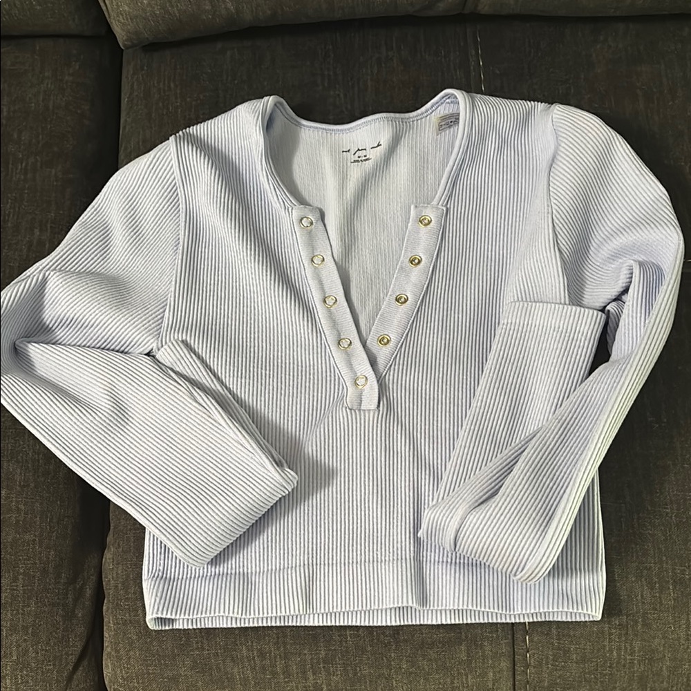 OUAI Blue Sweater Relaxed Fit Long Sleeve